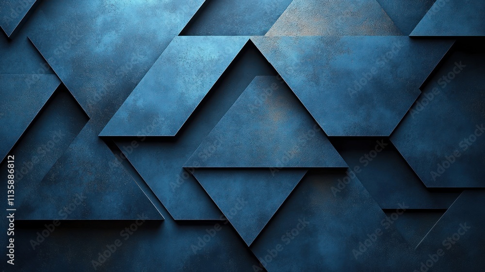 Poster abstract geometric design featuring layered blue shapes with texture.