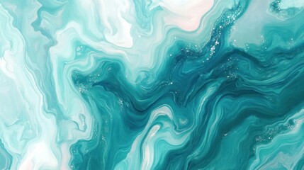 Naklejka premium Abstract Teal and White Swirling Paint Design
