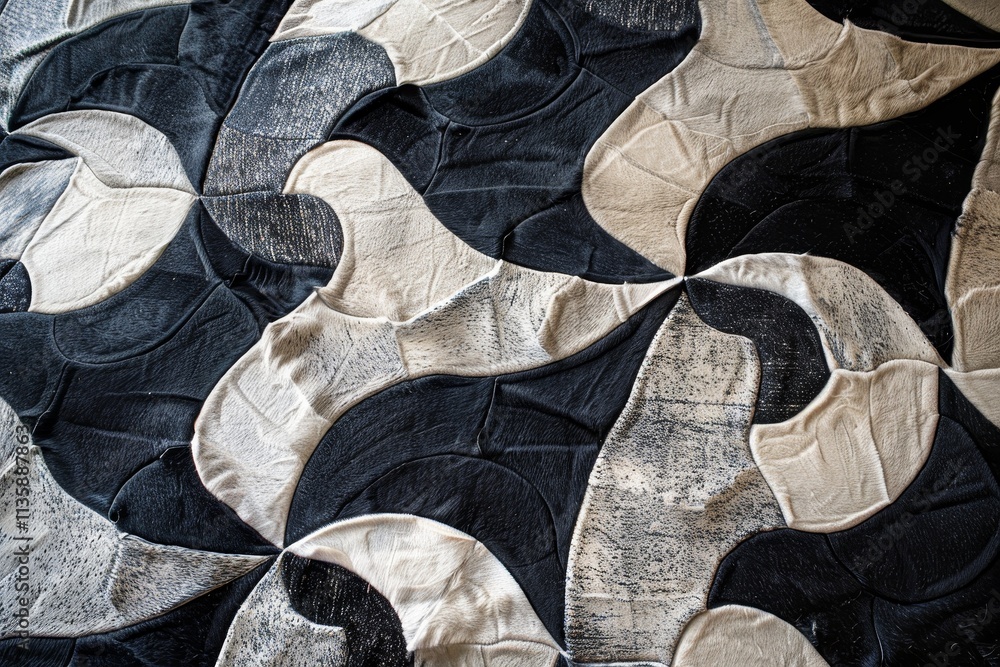 Poster a close-up image of a fabric pattern consisting of black and white curves a creative and eye-catchin