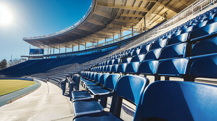 Obraz premium Empty stadium seats, a silent testament to the absence of fans, symbolizing the void left by the lack of human connection and shared experiences in the face of challenges.
