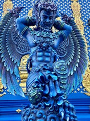 Beautiful blue temple full of local culture from northern Thailand