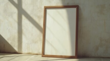 Fototapeta premium Blank Wooden Frame Against Textured Wall