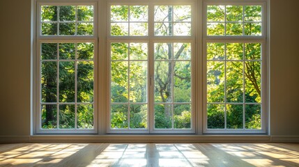 A bright room with clean windows that provide a beautiful view of the outside world, symbolizing openness.