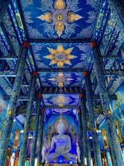 Beautiful blue temple full of local culture from northern Thailand