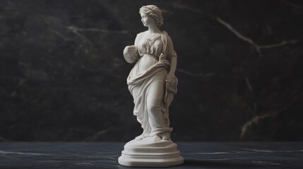 white statue of a woman holding a round object