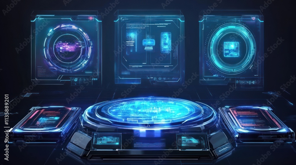 Poster futuristic interface displays technology system design