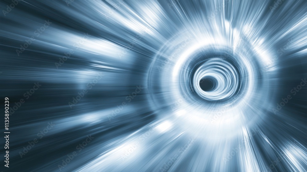 Poster abstract representation of a vortex or tunnel with dynamic motion and light effects.