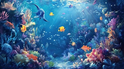 Obraz premium A Vibrant Underwater Scene with Coral Reefs and Fish