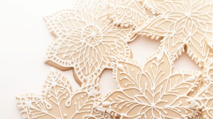 Hand-drawn cookies decorated in soft pastel color featuring snowflakes designs for a festive celebration