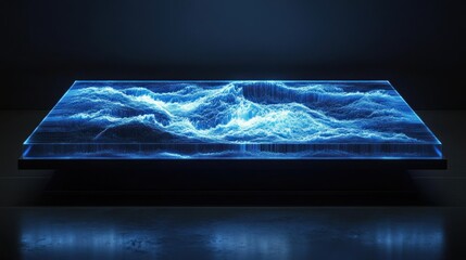 Fototapeta premium Illuminated Glass Tabletop Depicting Abstract Ocean Waves