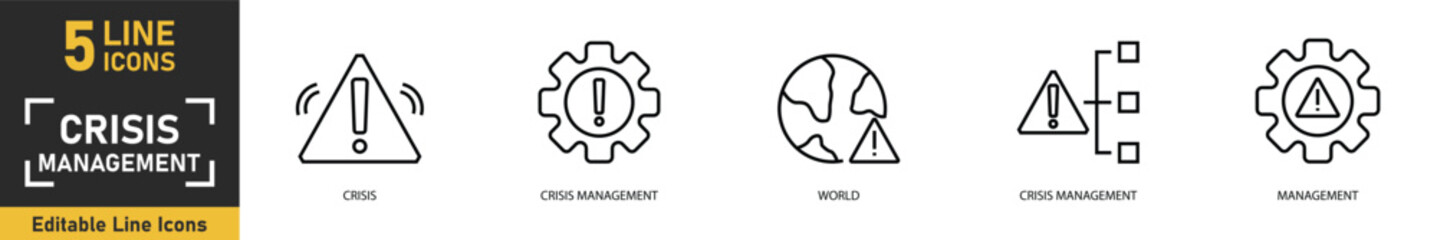 Fototapeta premium Crisis Management line icon set. Set of 5 outline icons related to crisis, crisis management, world, management and more. Vector illustration.
