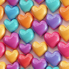 Obraz premium Colorful heart shapes in seamless pattern create vibrant and playful design, perfect for various creative projects. glossy finish adds cheerful touch to any background