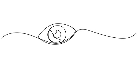Fototapeta premium Eye sign in continuous line drawing style. Line art of human eye sign. Vector illustration. Abstract background, Single continuous one line art female watch eye, Eye sign in continuous line drawing. 