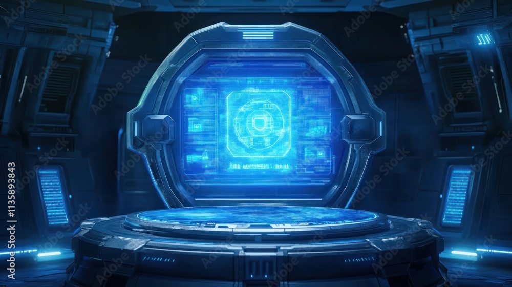 Poster futuristic interface panel in a sci fi setting
