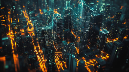 Obraz premium Smart digital Innovation city with connection network reciprocity over the cityscape. of future smart wireless digital city and social media networking systems that connects people with in city