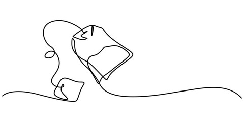 one continuous line drawing of tea bag.one line drawing of tea bag icon.single line vector illustration.isolated white background, Hot herbal drink for morning routine and breakfast in simple linear. 