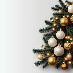 Elegant Gold   Cream Christmas Ornaments on Pine Branch