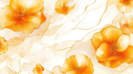 Abstract Orange Flowers With Elegant Swirling Lines
