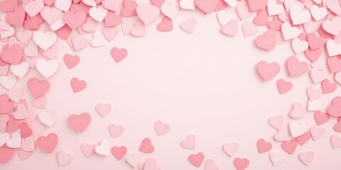 Pink paper hearts confetti overlay with various sizes and shades of pink, celebration