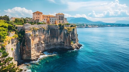 Coastal Cliffside Architecture in Italy. Mediterranean Travel Destination.