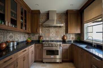 Modern Irish Cream Kitchen Design With Moroccan Backsplash