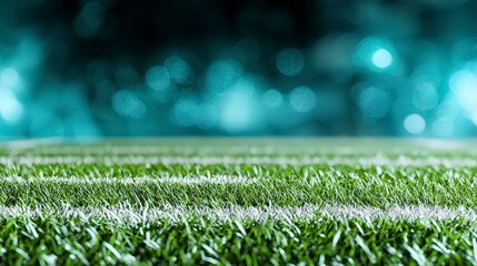 Naklejka premium Green Grass Football Field Night Game Stadium Lights Blur