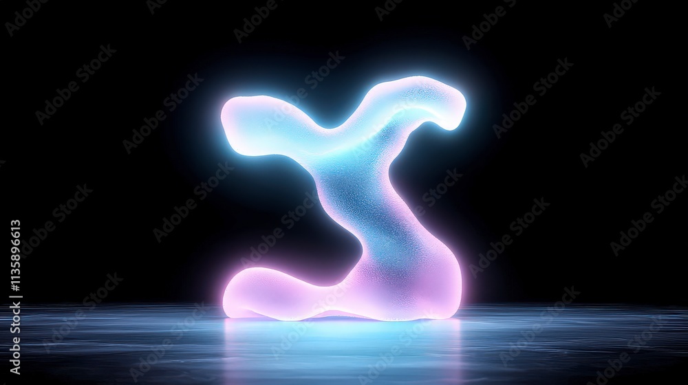 Poster abstract glowing neon shape 3d render dark background futuristic design colorful waves