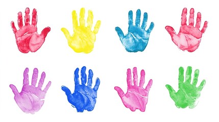 Fototapeta premium Set colorful hand print, different paint isolated on white, clipping