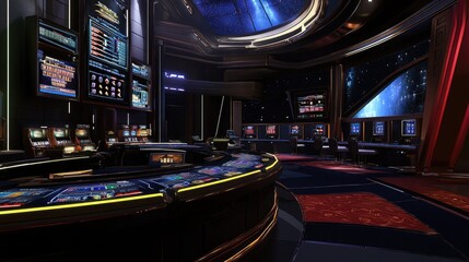 Futuristic Casino Interior With Space Themed Decor