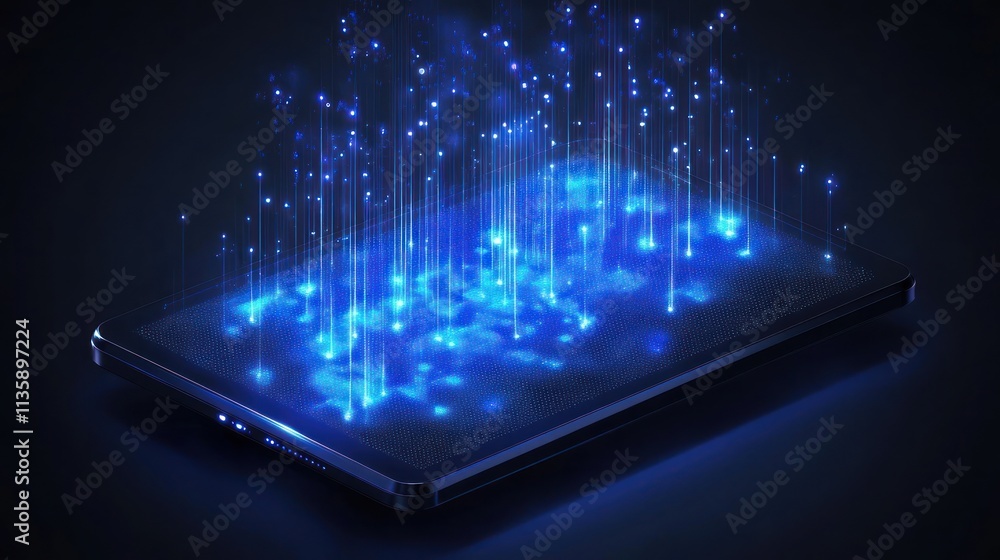 Poster digital data streams flowing onto tablet screen