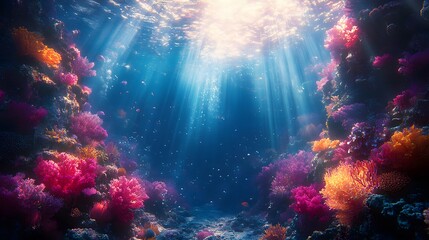 Obraz premium Underwater Sea - Deep Water Abyss With Blue Sun light