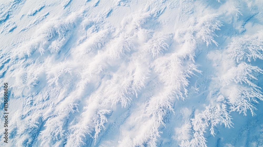Poster Aerial view of frost-covered terrain, showcasing intricate patterns in snow.