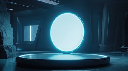 Futuristic Portal In A Dark Sci Fi Room