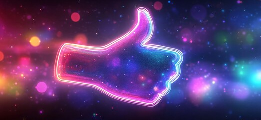 Neon Glowing Thumbs Up: Abstract Social Media Like Icon