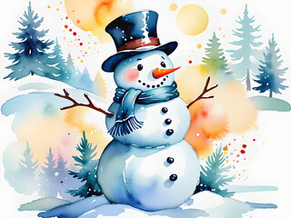 Obraz premium Snowman with a Vintage Twist: Celebrating Timeless Winters