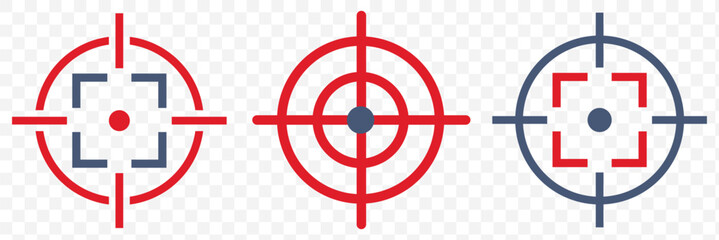 Target destination icon set. Aim sniper shoot group. Focus cursor bull eye mark collection. Vector isolated on transparent background. eps 10.