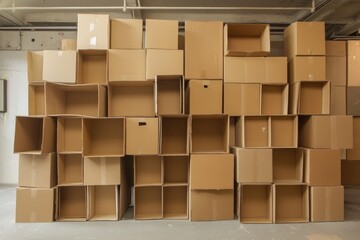 Cardboard boxes stacked forming a wall