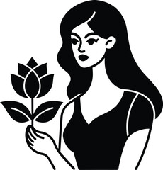 beautiful girl hand holding a flower retro styled bold vector illustration silhouette