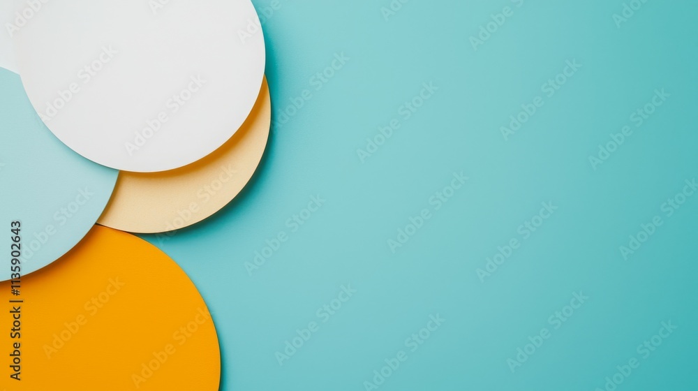 Poster abstract composition of colorful circles on a blue background, emphasizing design and creativity.