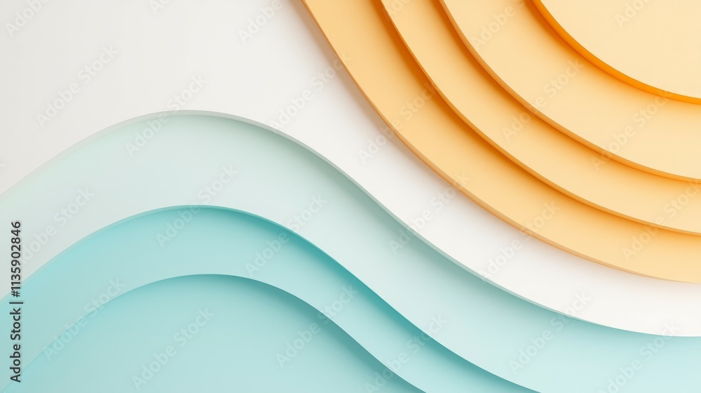Poster abstract layered waves in soft colors create a modern, artistic background.