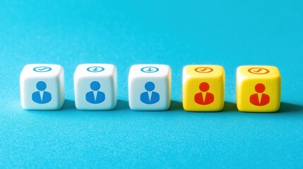 Obraz premium Four dice showing approved and rejected person icons.