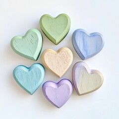 Obraz premium Pastel Wooden Hearts Collection- Cute Handmade Decor