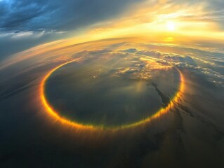 circular rainbow in the sky at sunset