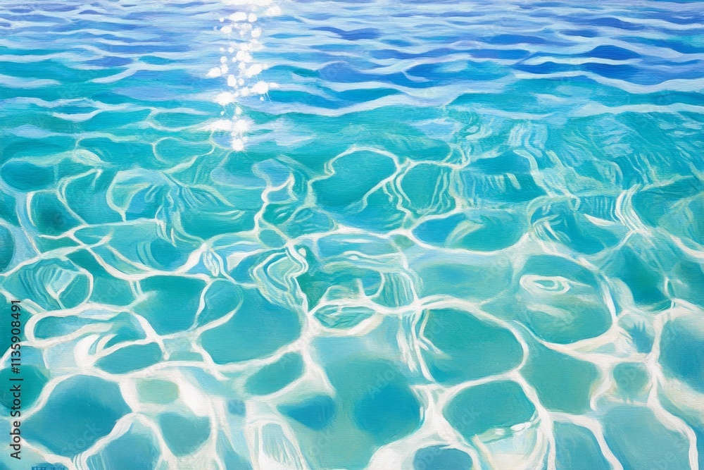 Poster serene blue waters with sunlight reflection on tropical ocean surface creating gentle waves and spar