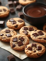 Freshly Baked Cookies with Melted Chocolate - Cozy and Sweet Food