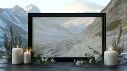 Black Frame Candles Flowers Mountain View Remembrance
