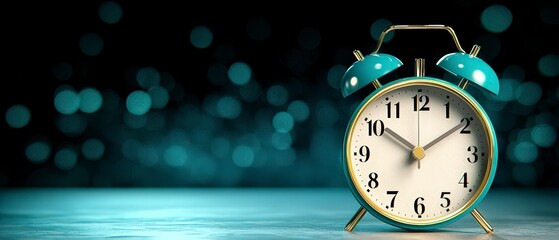 Teal Alarm Clock  12 30  Time Management  Modern Minimalist Design  3D Render