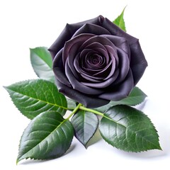 Single black rose isolated on white background
