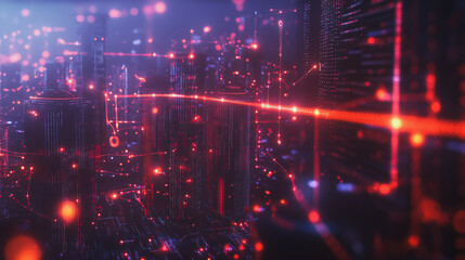 Obraz premium Smart digital Innovation city with connection network reciprocity over the cityscape. of future smart wireless digital city and social media networking systems that connects people with in city