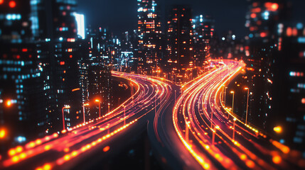 Fototapeta premium Smart digital Innovation city with connection network reciprocity over the cityscape. of future smart wireless digital city and social media networking systems that connects people with in city